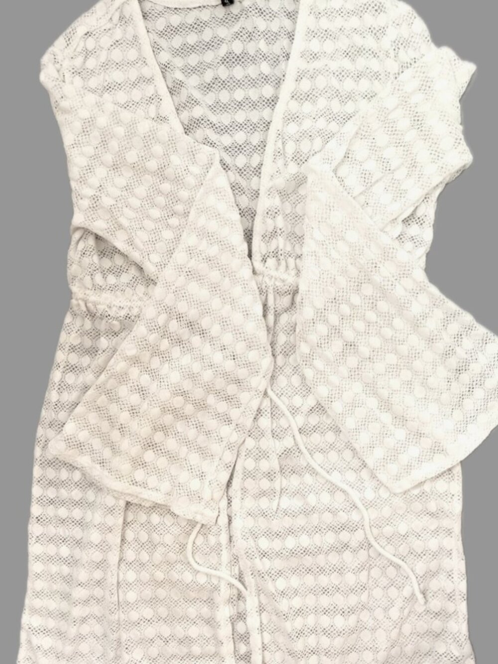 Jantzen Long Sleeve White Eyelet Tie-Front Swim Cover-Up - Size Small (Est) - Picture 4 of 12